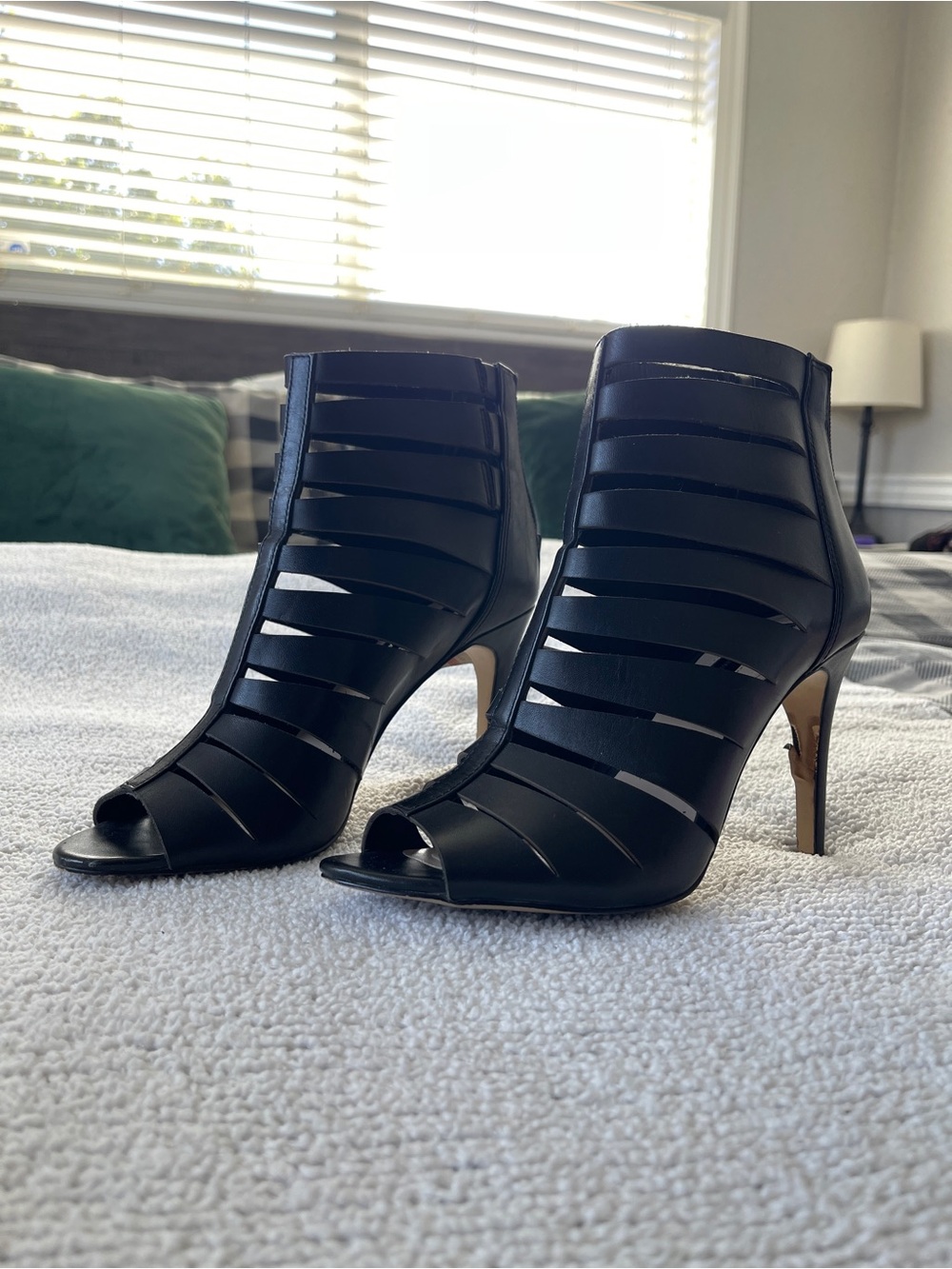INC International Concepts Black Strappy Peep-Toe Heels